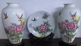 粉彩花鸟三件套