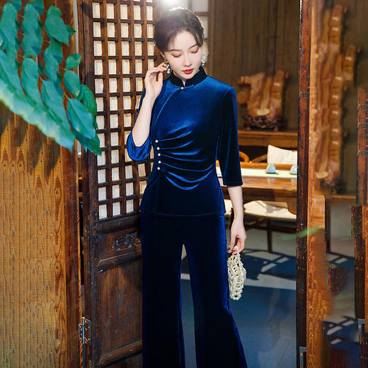 唐装旗袍两件套装金丝绒改良版复古上衣GSJ-138 商品图3