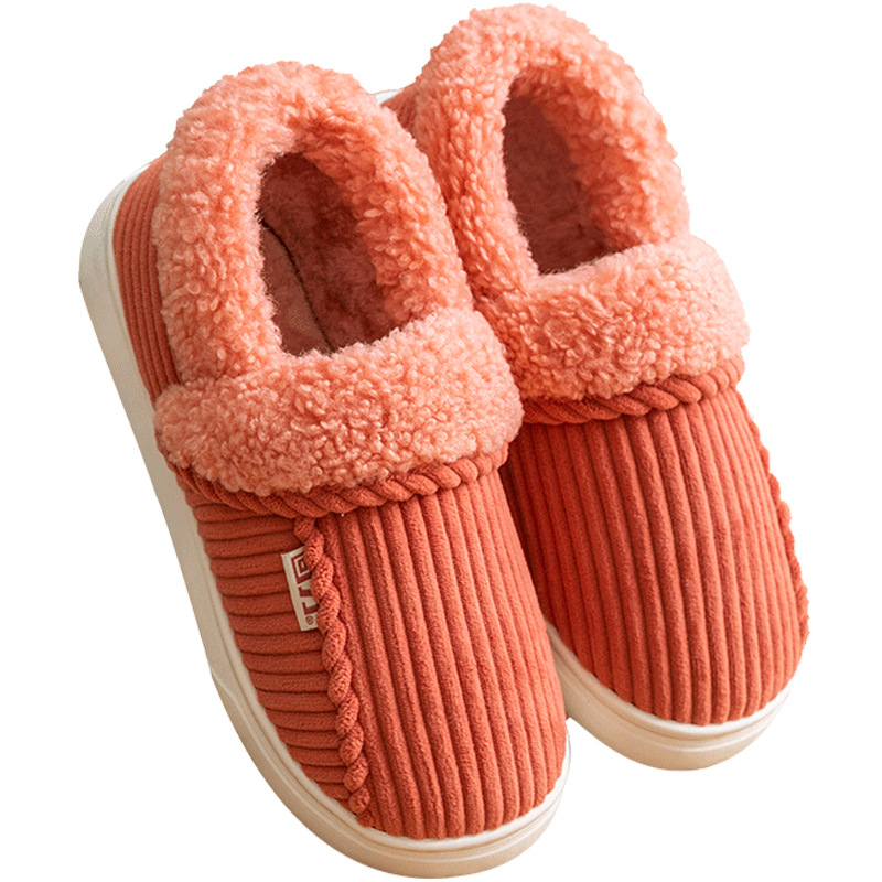 室内包跟加厚毛毛保暖，居家条纹防滑软底家居棉拖鞋HL-0157