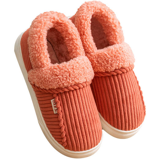 室内包跟加厚毛毛保暖，居家条纹防滑软底家居棉拖鞋HL-0157 商品图0