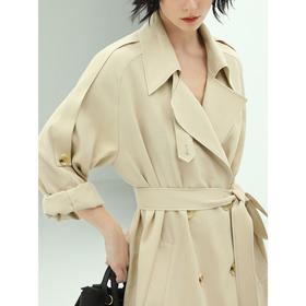 COCOBELLA纯色系气质双排扣风衣女秋知性都市长款外套WN500