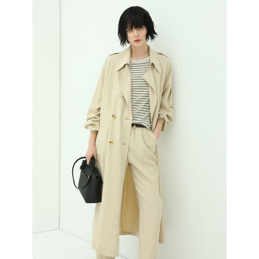 COCOBELLA纯色系气质双排扣风衣女秋知性都市长款外套WN500 商品图1