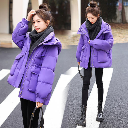 休闲连帽羽绒服，中长款收腰抽绳加厚保暖外套HR-ANY828 商品图1