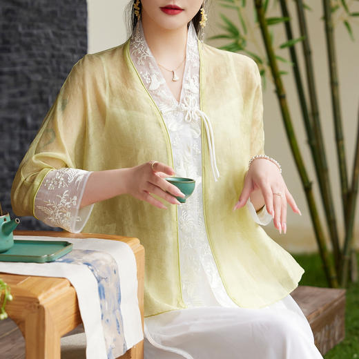 改良汉服新中式，复古文艺禅意唐装茶服开衫上衣外披OG-6027 商品图0