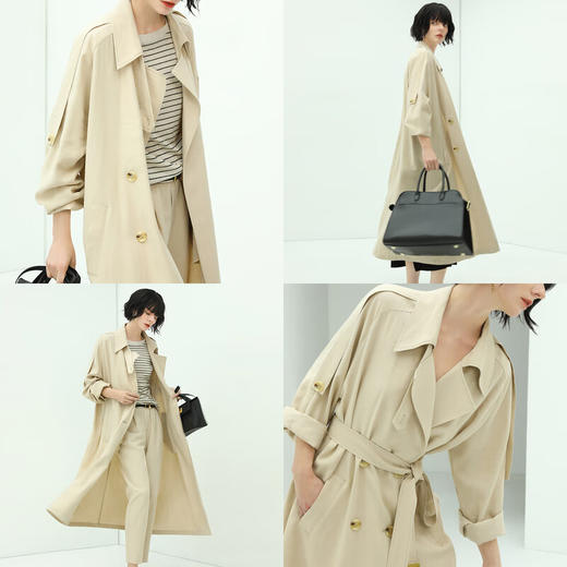 COCOBELLA纯色系气质双排扣风衣女秋知性都市长款外套WN500 商品图2