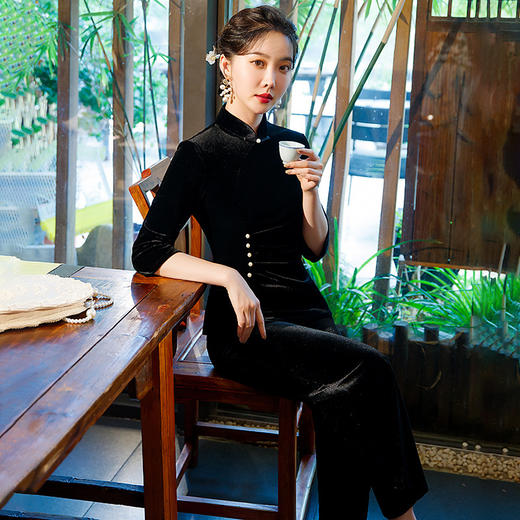 唐装旗袍两件套装金丝绒改良版复古上衣GSJ-138 商品图2