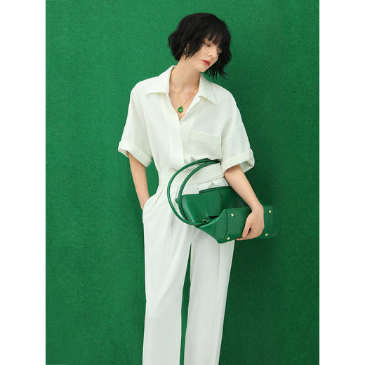 【限时秒杀】COCOBELLA魔术贴高腰打褶西装裤女气质通勤白色休闲裤PA153 商品图1