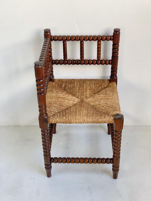 法国1930s古董角椅 手工雕刻B0132 藤编座面 商品图1