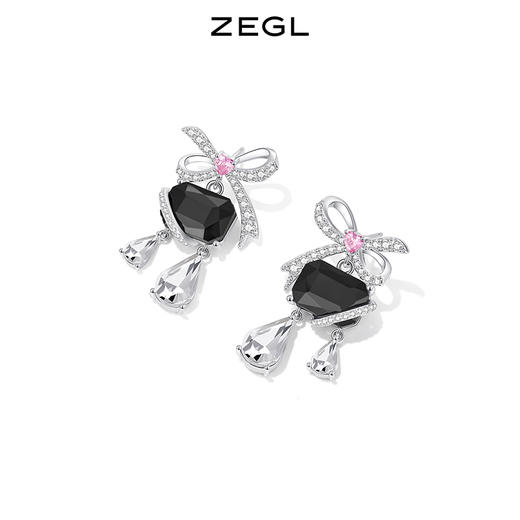 ZEGL设计师宴会系列蝴蝶结黑色耳环女复古耳钉925银针秋冬耳饰品 商品图1