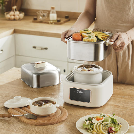 【小程序】小熊煮蛋器(早餐机) 多功能蒸炖锅 ZDQ-C06H1-P01 米黄色 上蒸下炖 商品图9