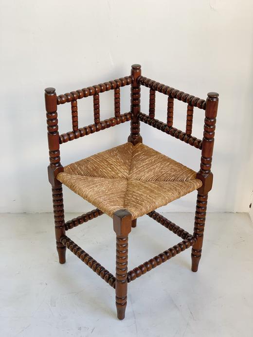 法国1930s古董角椅 手工雕刻B0132 藤编座面 商品图0