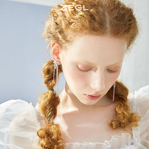 ZEGL设计师冬日花语系列花朵流苏耳环女高级感长款耳钉银针耳饰品 商品图5