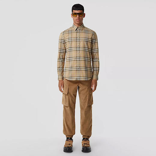 BURBERRY 巴宝莉 男士小码格纹弹力棉质长袖衬衫 格子 8055492 B2412 商品图3