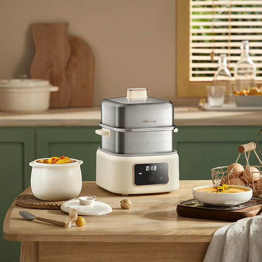 【小程序】小熊煮蛋器(早餐机) 多功能蒸炖锅 ZDQ-C06H1-P01 米黄色 上蒸下炖 商品图5