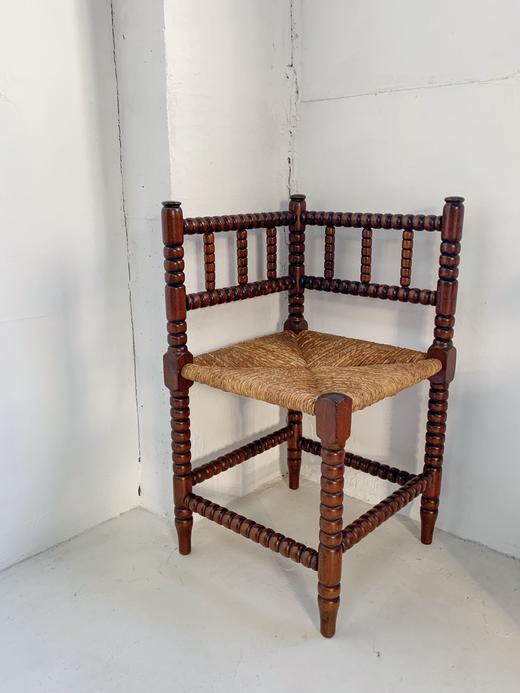 法国1930s古董角椅 手工雕刻B0132 藤编座面 商品图2