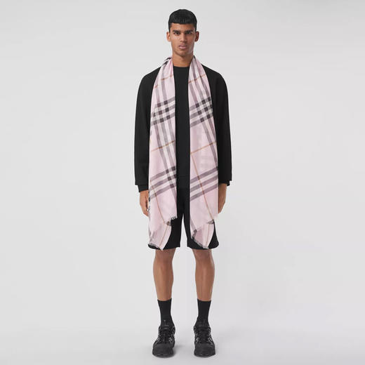 BURBERRY 巴宝莉 男女同款格纹丝毛混纺轻盈围巾 格子 8049340 B1017 商品图3