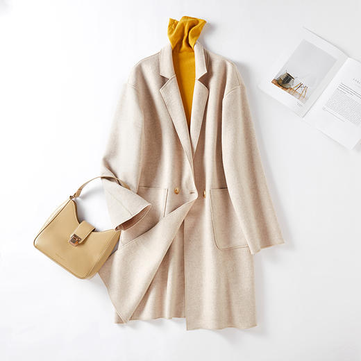 丁摩 秋冬双面羊绒羊毛高端赫本风宽松羊毛外套大衣Q122055 商品图4