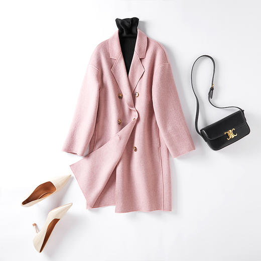 丁摩 秋冬双面羊绒羊毛高端双排扣赫本风宽松羊毛外套大衣Q122065-DW599 商品图3