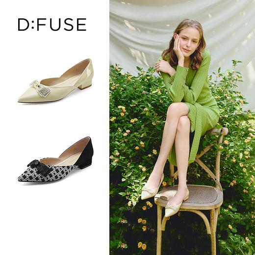 D:FUSE/迪芙斯春季新品尖头蝴蝶夹平底单鞋拼接简约DF31111011 商品图0