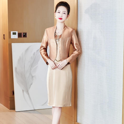 JC-2291年轻喜婆婆婚宴装香槟色婚礼优雅高贵洋气丈母娘晚礼服连衣裙 商品图4