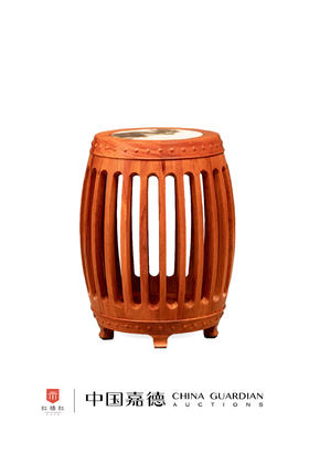 红桥红  家具严选  缅甸花梨（大果紫檀）【48 石面 直棂式鼓凳】