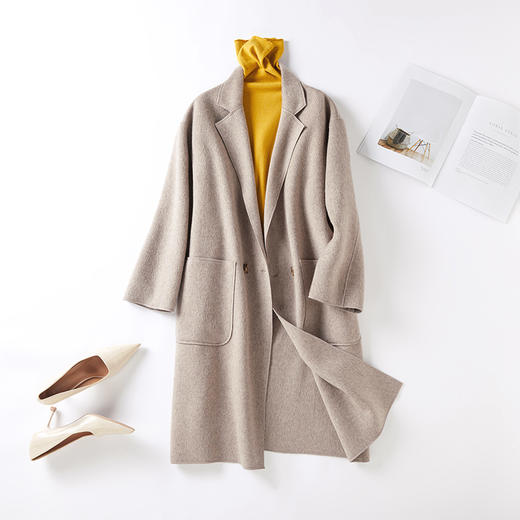 丁摩 秋冬双面羊绒羊毛高端赫本风宽松羊毛外套大衣Q122055 商品图3