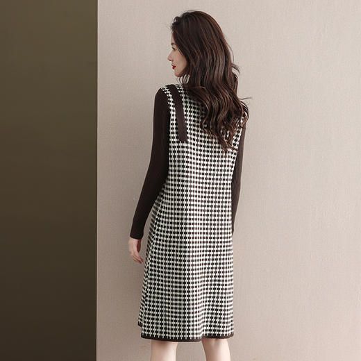 千鸟格针织连衣裙，秋冬配大衣打底毛衣裙CC-28-6121 商品图3
