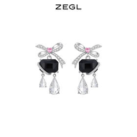 ZEGL设计师宴会系列蝴蝶结黑色耳环女复古耳钉925银针秋冬耳饰品