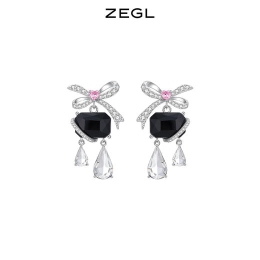 ZEGL设计师宴会系列蝴蝶结黑色耳环女复古耳钉925银针秋冬耳饰品 商品图0