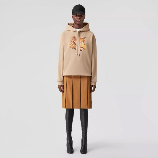 BURBERRY 巴宝莉 女士小鹿印花宽松棉质连帽卫衣 卡其色 8056052 A7405 商品图3