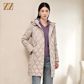 佐尔美冬季新款 经典款连帽保暖菱形格羽绒服女E24YY26