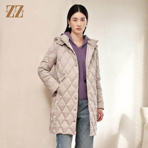 佐尔美冬季新款 经典款连帽保暖菱形格羽绒服女E24YY26 商品图0