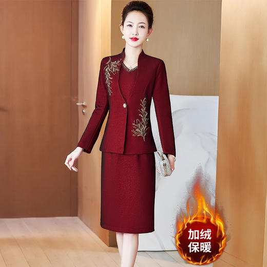 LC-2299加绒保暖结婚礼服两件套时尚年轻喜婆婆婚宴套装新款大码 商品图0