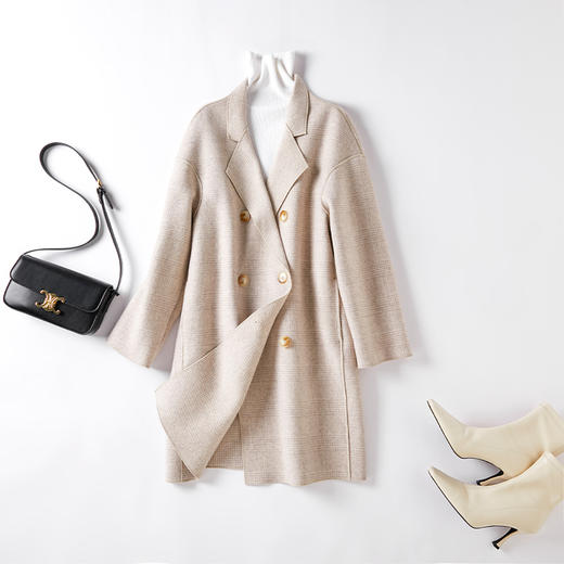丁摩 秋冬双面羊绒羊毛高端双排扣赫本风宽松羊毛外套大衣Q122065-DW599 商品图1