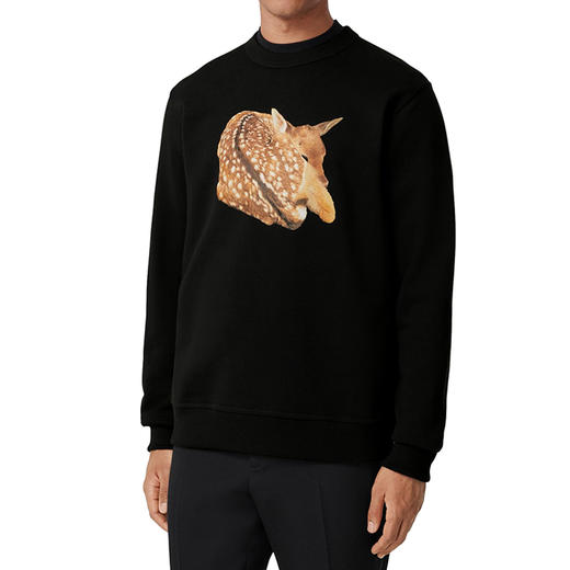 BURBERRY 巴宝莉 男士小鹿图案印花棉质长袖运动卫衣 黑色 8056313 A1189 商品图1