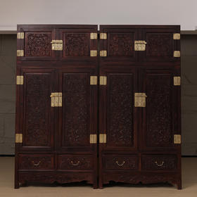 二十世纪 红木满雕西番莲纹四件柜