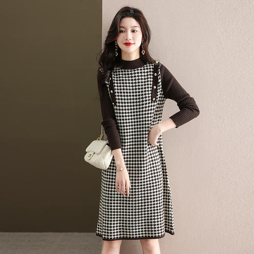 千鸟格针织连衣裙，秋冬配大衣打底毛衣裙CC-28-6121 商品图0