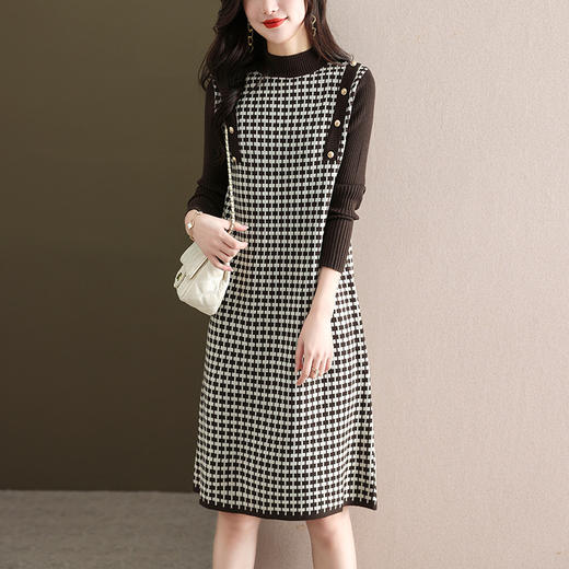 千鸟格针织连衣裙，秋冬配大衣打底毛衣裙CC-28-6121 商品图5