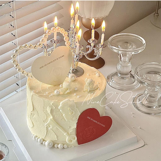 情人节网红珍珠爱心烛台主题蛋糕 商品图5
