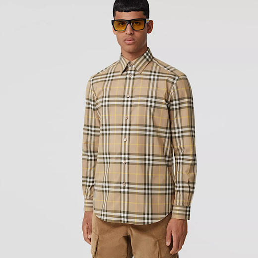 BURBERRY 巴宝莉 男士小码格纹弹力棉质长袖衬衫 格子 8055492 B2412 商品图1