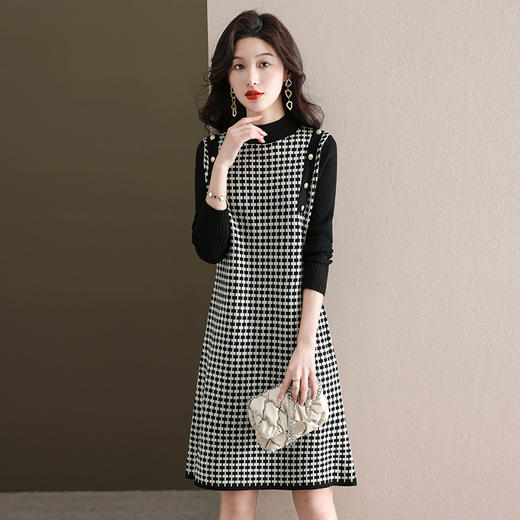 千鸟格针织连衣裙，秋冬配大衣打底毛衣裙CC-28-6121 商品图1