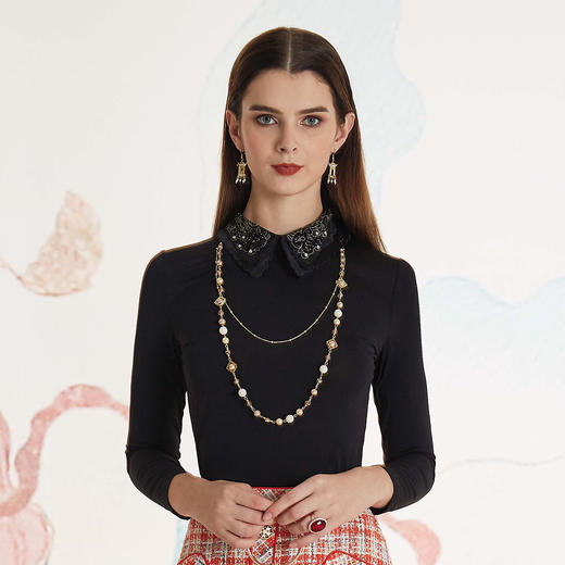 【伯妮斯茵】气质修身丝线钉珠领子T恤--皎若朝霞--《洛神赋》1T6013 商品图0