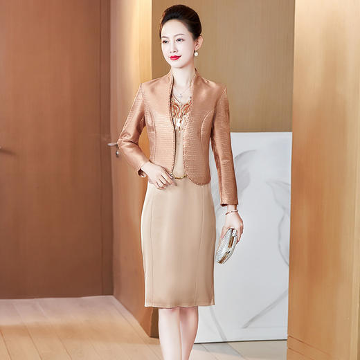 JC-2291年轻喜婆婆婚宴装香槟色婚礼优雅高贵洋气丈母娘晚礼服连衣裙 商品图0