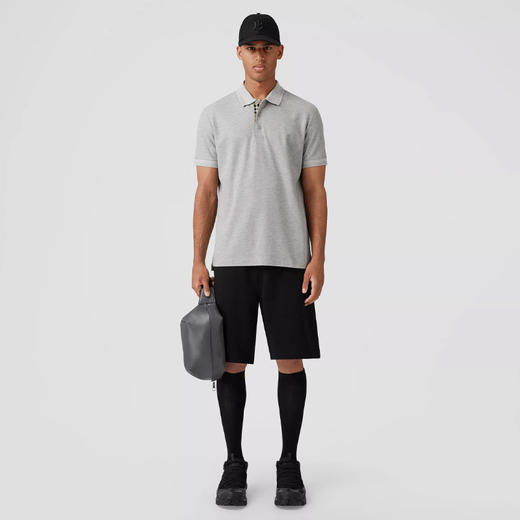 【三】BURBERRY 巴宝莉 男士TB专属标识图案珠地网眼布棉质短袖 Polo 衫 灰色 8052966 A2142 商品图3