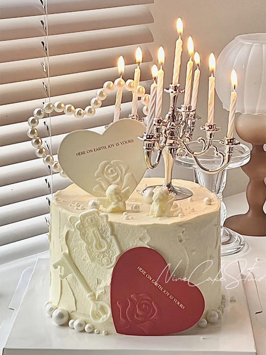 情人节网红珍珠爱心烛台主题蛋糕 商品图6
