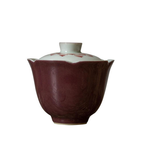 茶香记  葡萄紫手绘荷花花口小盖碗  韵味足 手绘荷花  花口造型 商品图4