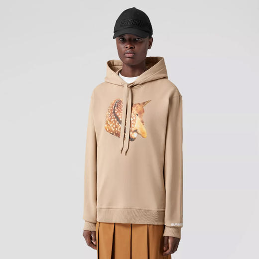 BURBERRY 巴宝莉 女士小鹿印花宽松棉质连帽卫衣 卡其色 8056052 A7405 商品图1