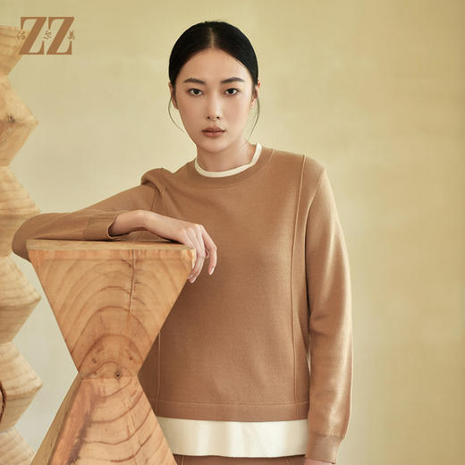 佐尔美冬季新款 气质纯色假两件羊毛衫女E24MS02 商品图3