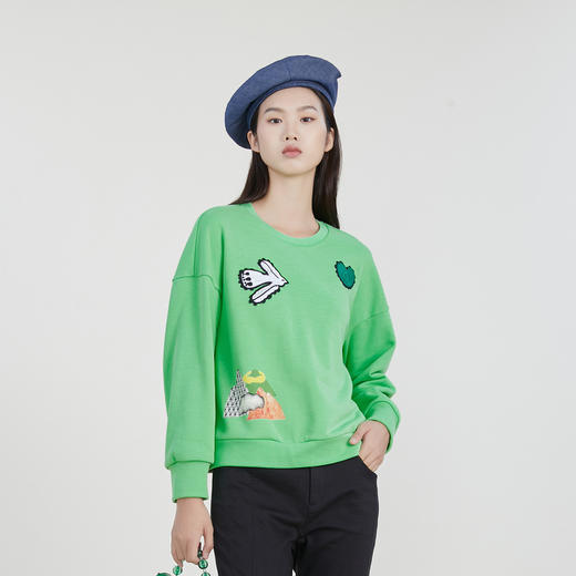 谜底套头卫衣女2023春新款趣味图案爱心绣花圆领上衣女231MV0123 商品图3