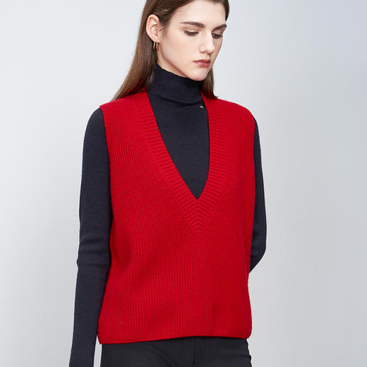 【V领针织无袖背心】羊绒世家秋冬新品女士100%山羊绒套头针织毛衣 商品图2